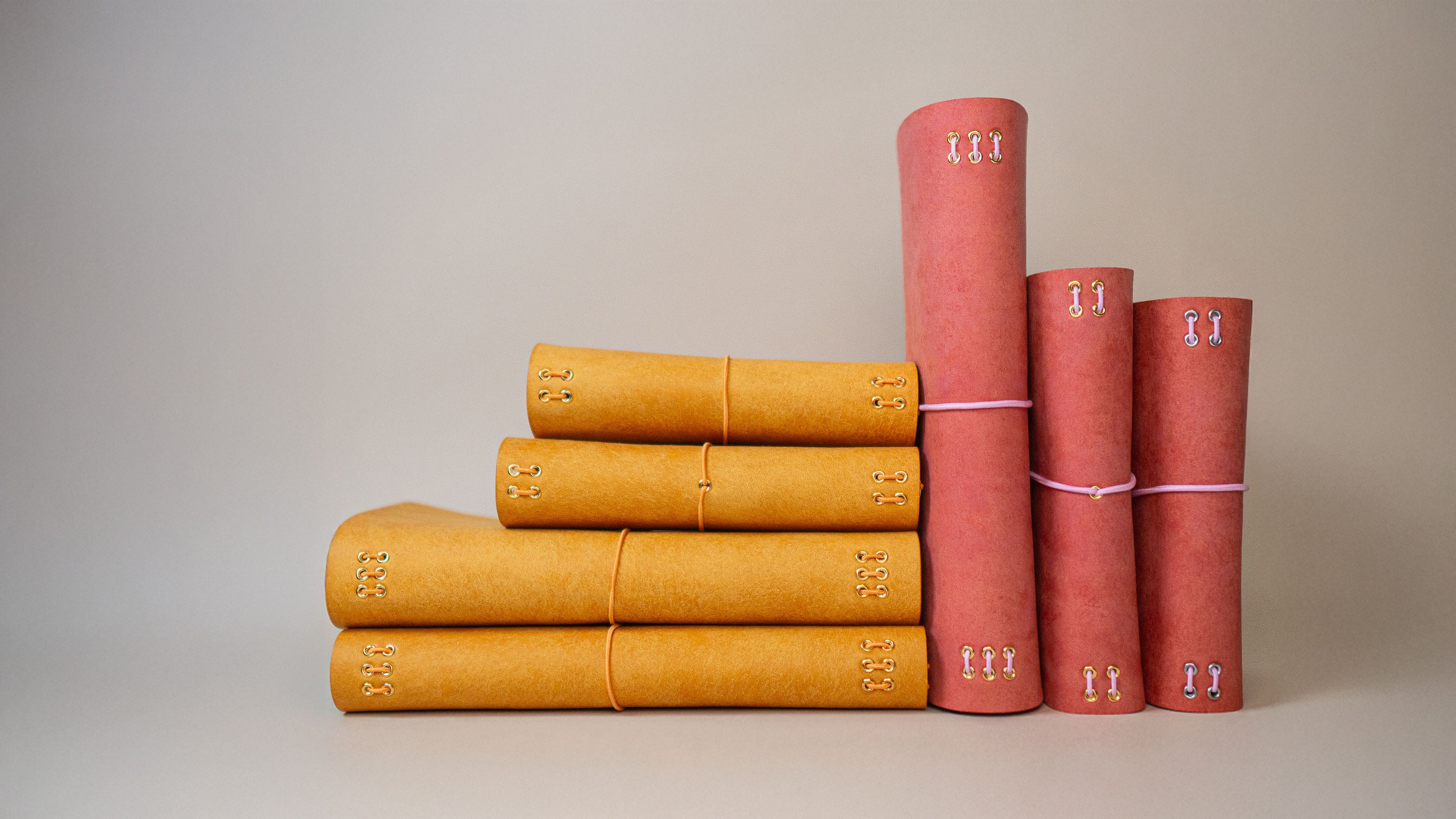 Mango Yellow and Strawberry Pink leather notebooks from the Fruit Collection